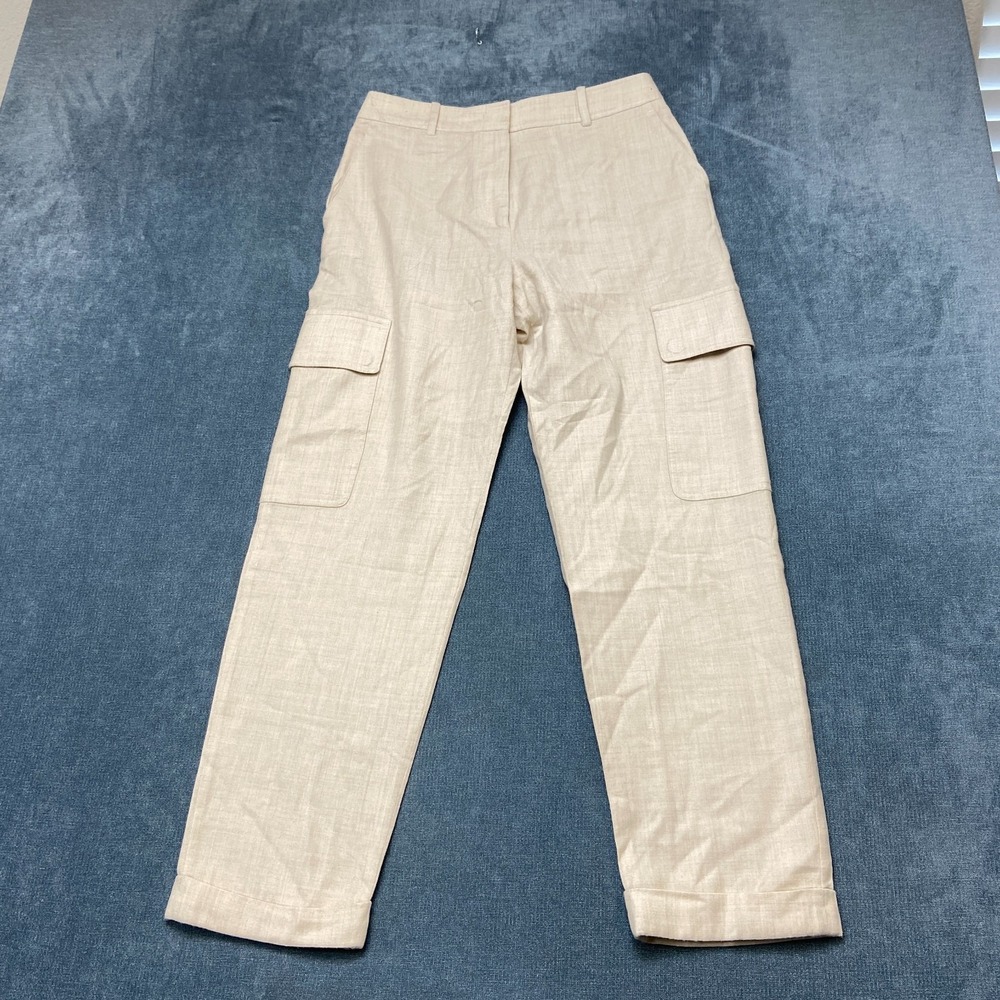 Eleventy Linen Cargo Pants Women 28 Beige Utility Pockets High Rise Straight Leg
